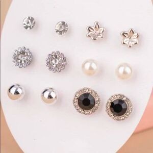 6 Pair Pearl & Rhinestone Stud Earring Set